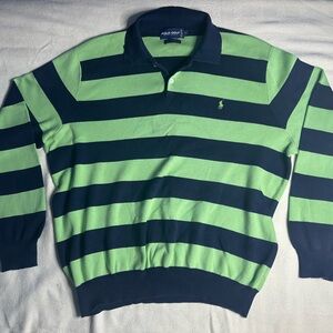 Vintage Polo Golf Ralph Lauren Men's Green and Navy Striped Shirt